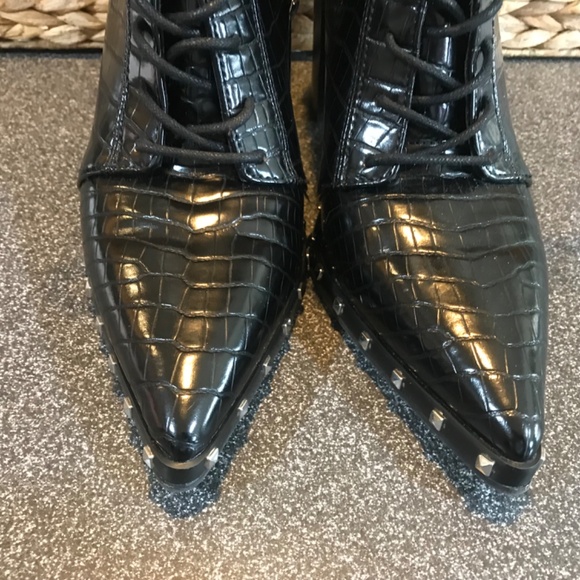 Charles David "Duffy" Black Mid-Calf Pointy Studded Zip/ Lace-up Boots E… - Picture 4 of 16